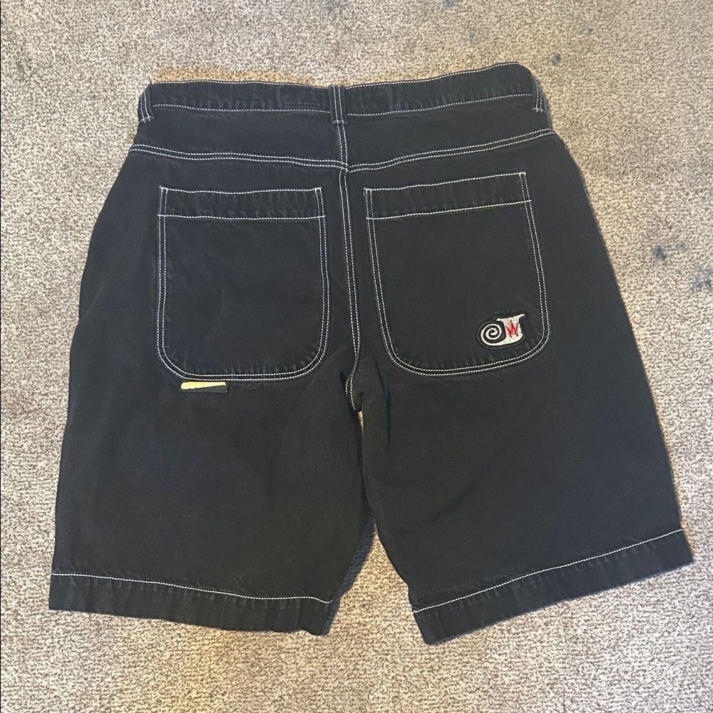 Jnco twin cannon black jorts with White Stitching